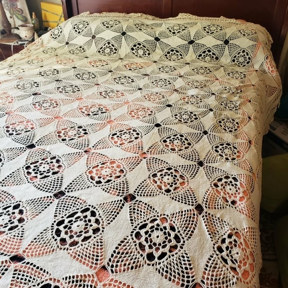 Handmade Beige Crochet Bedspread